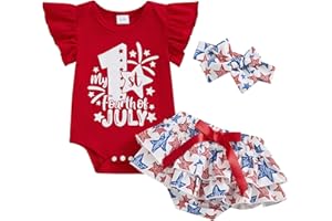 Amnnchya 4th of July Baby Girl Outfits First Independence Day Fly Sleeve Romper Stars Shorts My 1st Fourth of July Outfit