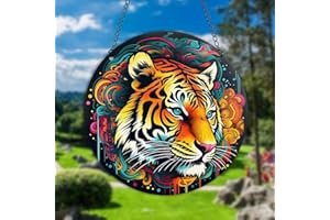 HOTIYOK Tigers Stained Acrylic Window Hanging Wild Animal Ornaments Wall Art Decoration for Home Coffee Bar Housewarming Gift for Women Mom Grandma Teacher