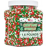 Christmas Sprinkles Bulk - 1.6 Pounds - Holiday Jimmies - Red White and Green Xmas Baking Toppings for Cookies, Cakes, Cupcakes, and More!