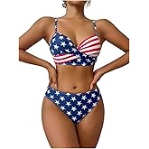 GORGLITTER Women's American Flag Bathing Suit 2 Piece High Waisted Thong Swimsuit Summer Cheeky Bikini Sets Swim Wear