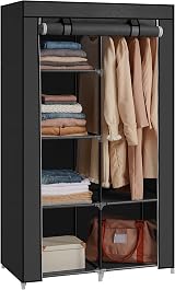 SONGMICS Fabric Wardrobe 6 Shelves Hanging Rail 168 cm Black RYG84H view 9