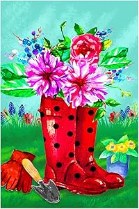 Texupday Colorful Blooms Red Boots Spring Garden Flag Grassland Outdoor Yard Flag 12