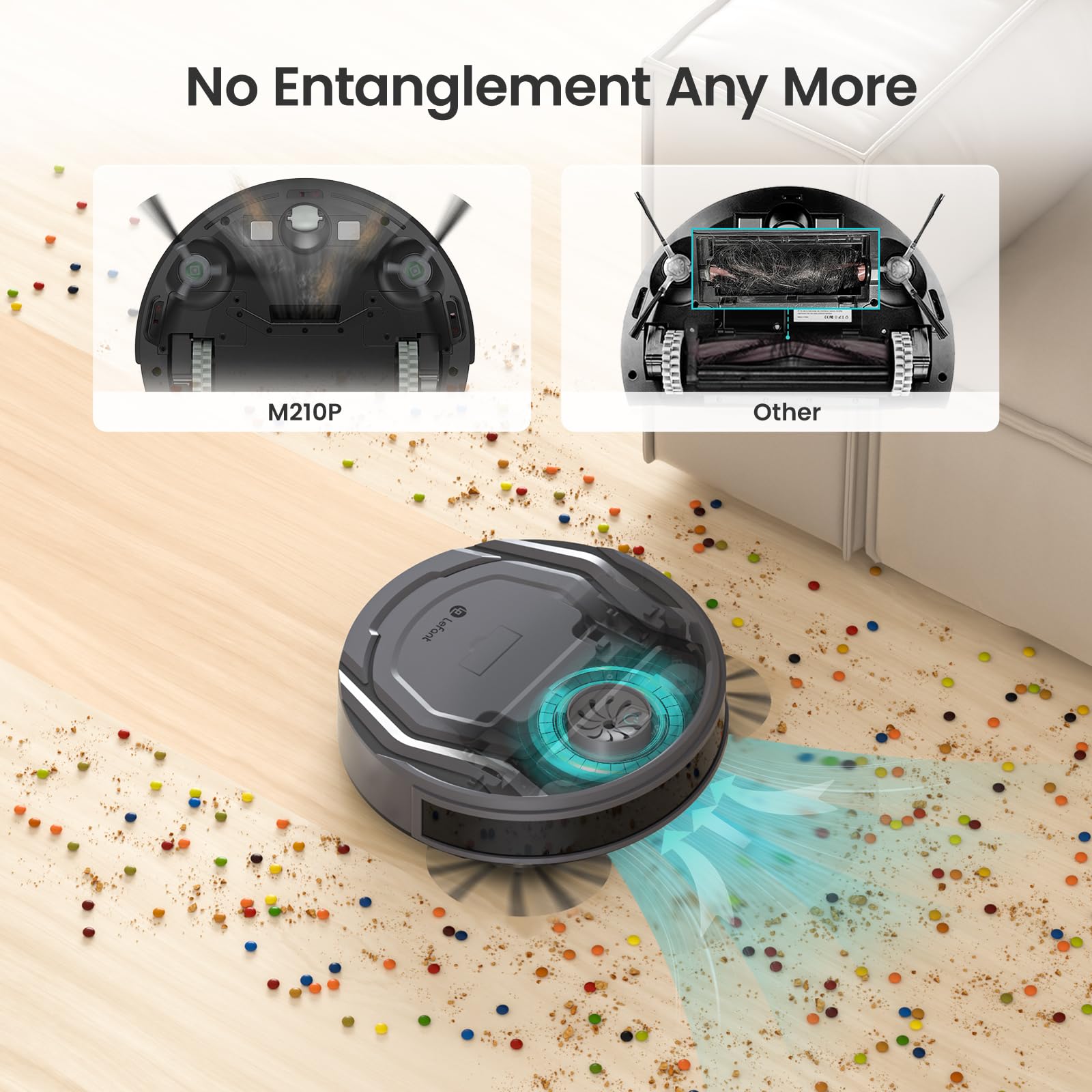 Lefant M210 Pro Robot Vacuum Cleaner, Slim and Quiet, 3 Suction Levels, 6 Cleaning Modes, Schedule Time, WiFi/APP/Alexa, 120-Min Runtime, Self-Charging, Perfect for Pet Hair and Hard Floors