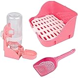 Rabbit Litter Box Bunny Water Bottle,Small Animal Litter Cage Potty Pet Cage 17oz Hanging Water Fountain Automatic Dispenser