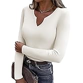Zeagoo Womens Long Sleeve Shirts V-Neck Rib Knit Slim Fit Tops Casual Stretch Basic Tee Going Out Top Fall Fashion 2025