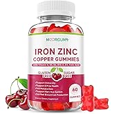 Iron, Zinc, Copper Supplements for Women & Men, Mineral Gummies with Vitamin A, B5, B6, C, D3, B12 for Adults & Kids, Boost Energy, Support Immunity & Bone Health, Sugar Free, Cherry Flavor, 60 Count