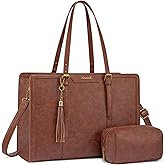 LOVEVOOK Laptop Tote Bag for Women,15.6 Inch Vintage Work Bag with Clutch,Large Leather Laptop Purse with Cup Holder for Teacher,Office