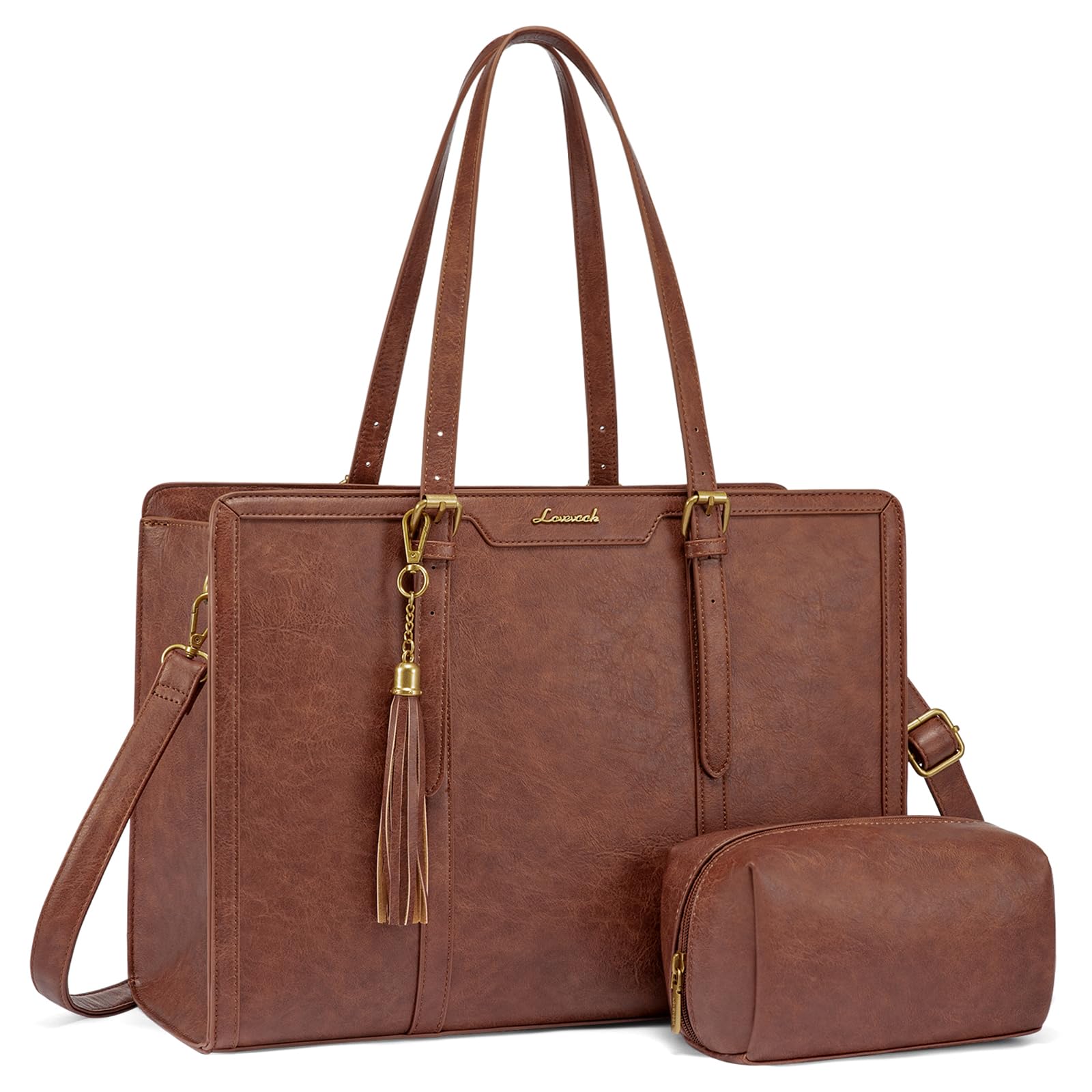 Photo 1 of LOVEVOOK Laptop Bag for Women Vintage Work Tote Bag 15.6 inch Large Capacity Computer Purse with Clutch for Teacher