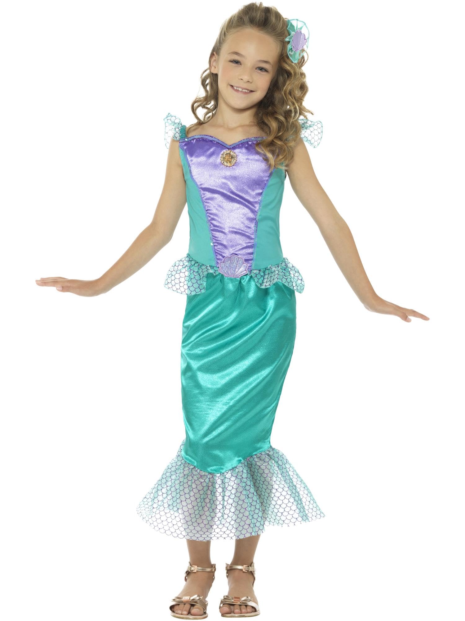 Smiffys Deluxe Mermaid Costume, Green with Dress & Hair Clip, Girls Fancy Dress, Mermaid Dress Up Costumes