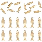 Pandahall 12Pcs Fish Charms 18K Real Gold Plated Brass 3D Cute Fish Ocean Pendants Metal Sea Animal Fish Dangle Charms for DIYCraft Necklace Earrings Keychains Jewelry Making