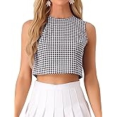 Allegra K GinghamTop for Women's Sleeveless 1950s Vintage Summer Blouse