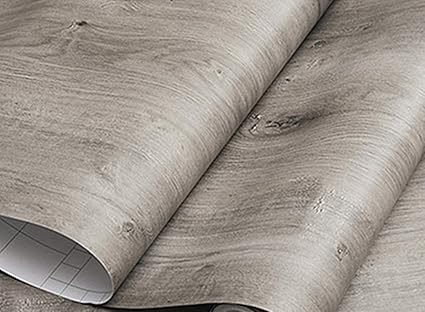 Teemall Light Gray Wood Grain Contact Paper Self Adhesive Sticker
