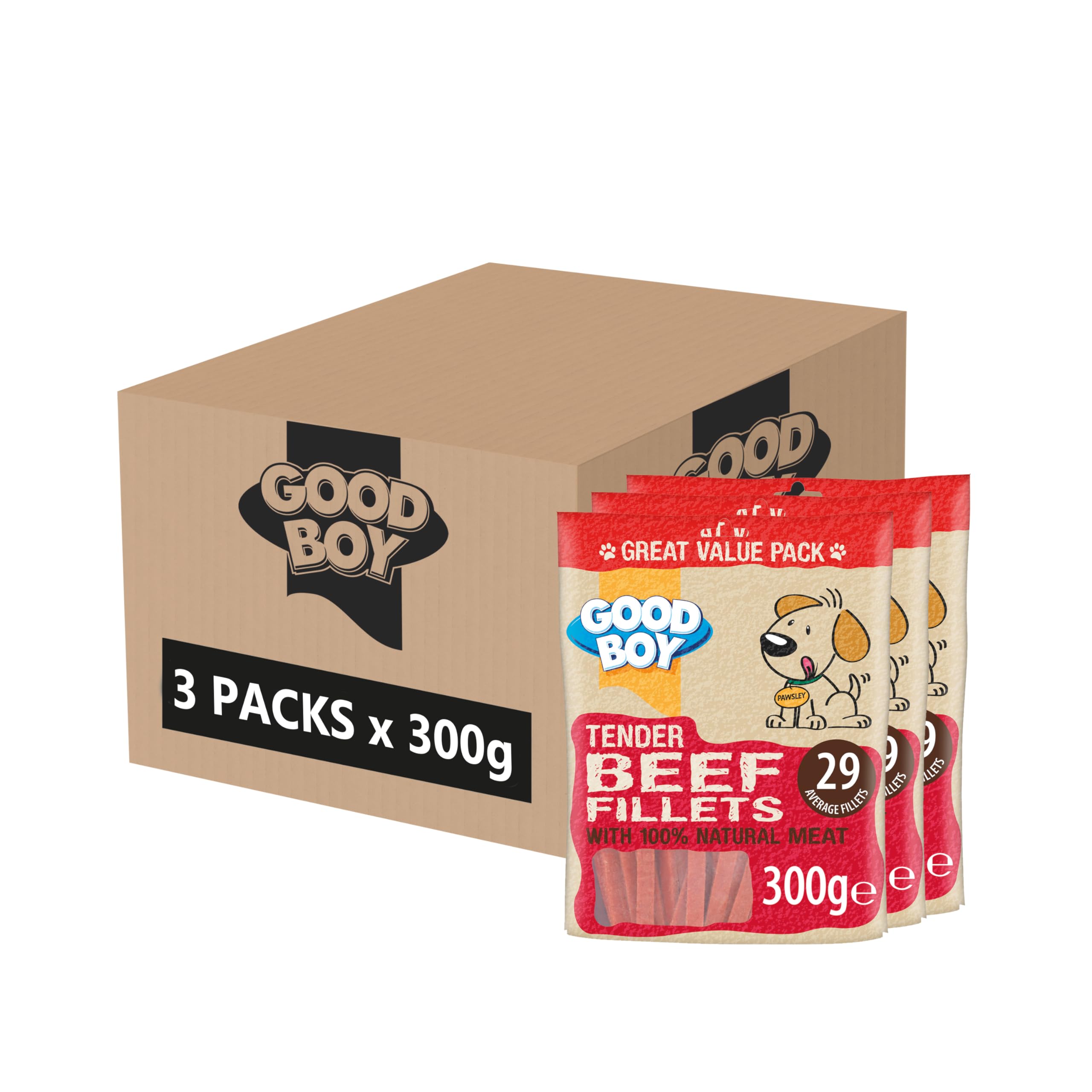 Good Boy Beef Fillets - Natural Dog Treats - Low Fat - Bulk Box - 3 x 300g