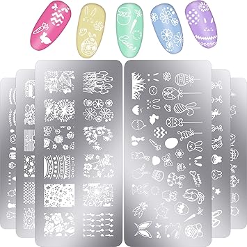 Amazon Com Leinuosen 6 Placas De Sello De Pascua Para Decoracion De Unas De Conejo De Pascua Para Unas De Pascua Beauty