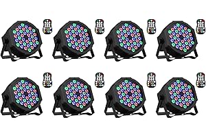 36 LED Stage Lights, AOELLIT RGB Sound Activated DJ Par Lights Compatible with DMX-512 & Remote Uplights for Events Wedding Party - 8 Pack