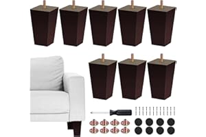 TURSTIN Set of 8 Furniture Legs 4 Inch Square Solid Wood Couch Legs Replacement Sofa Legs Mid Century Furniture Feet for Armchair Bed Dresser Cabinet Include Installation Hardware, Brown