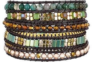 Plumiss Women Boho Handmade Natural Stone Crystal Leather Bead Wrap Bracelets Collection