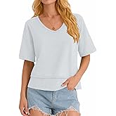 LOMON Womens V Neck Cotton T Shirts Summer Casual Cute Short Sleeve Flowy Fashion Tops Loose Fit Basic Tees