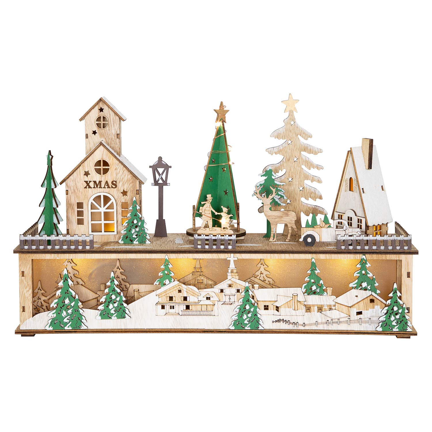 The Christmas Workshop Light Up Wooden Festive Scenes/Indoor Christmas Decorations/Warm White LEDs/Hand Crafted (Musical Christmas Scene)
