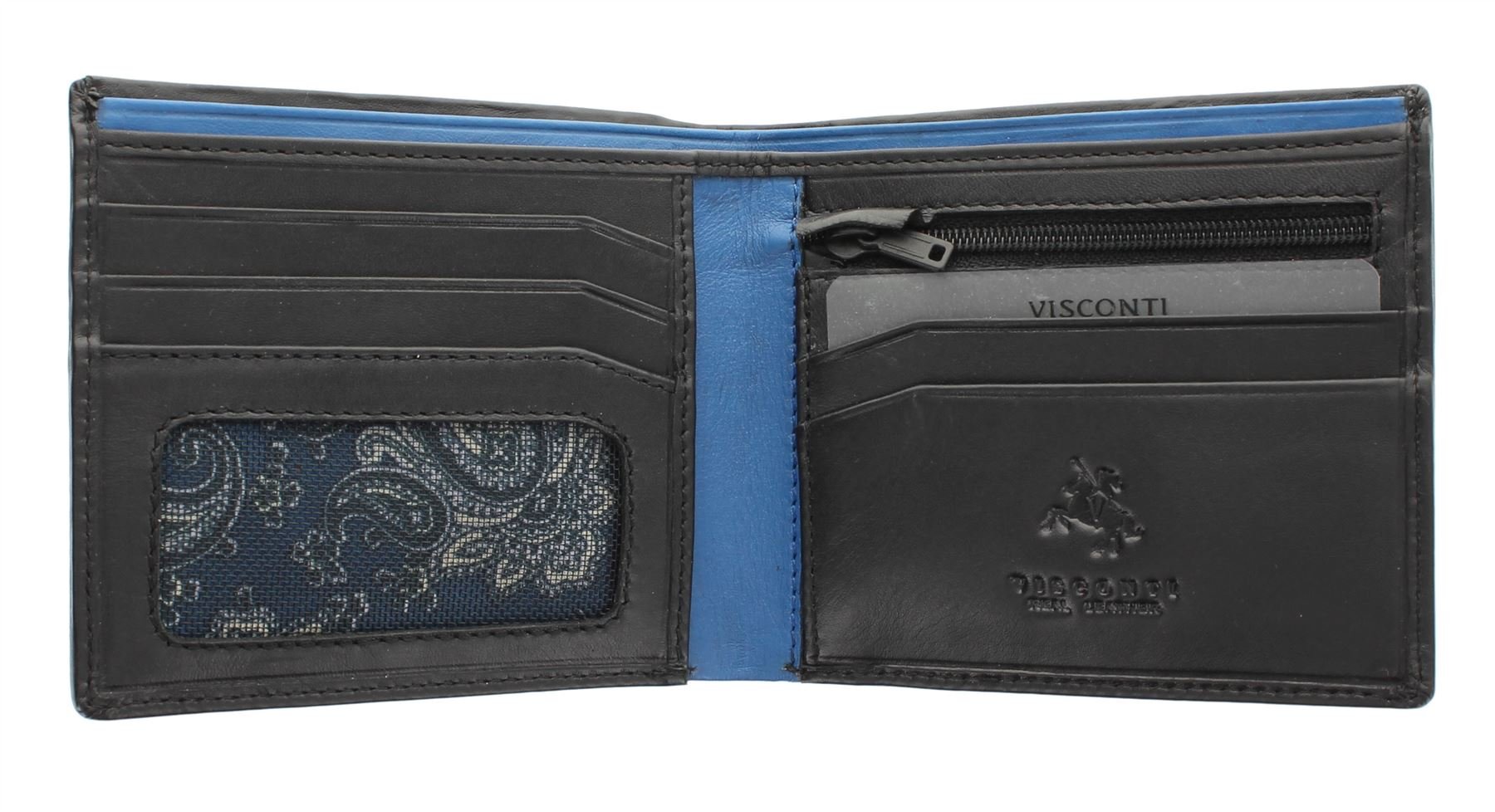 VISCONTI Parma Collection Pablo Two Tone Gents Leather Bi-Fold Wallet RFID Blocking PM101 Black/Cobalt