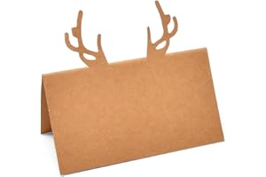 Gift Boutique - 100 Pack Christmas Place Seating Name Cards, Die Cut Xmas Reindeer Antlers Table Setting Folded Paper Tent Ca