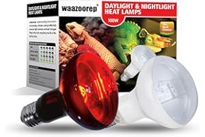 waazoorep Reptile Heat Lamp Bulbs 100W 2 Pack,Day and Night Infrared Basking Spot Heating Light Combo,UVA Heat Lamp Bulb for Reptile and Amphibians,Bearded Dragon, Lizard, Turtle