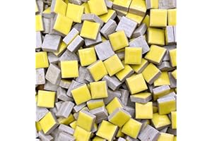 SMAYT YI 200g Square Building Renovation Ceramic Tiles Mosaic Tiles, Bulk Ceramic Pieces Crafts Making Supplies for Home Wall Outdoor Floor Vase Tabletop Decoration - Yellow Ceramic, 15mm