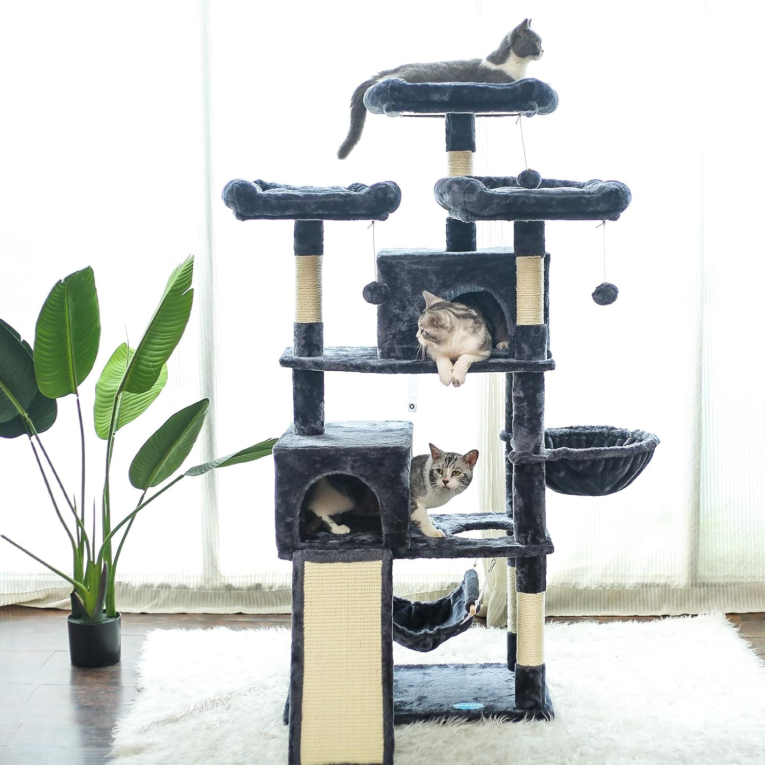 Hey-brother 63'' Multi-Level Cat Tree, King Cat Condo with Cozy Perches, Stable Cat Tower Pet Play House, for Large Cat/Gig Cat MPJ024G : Pet Supplies
