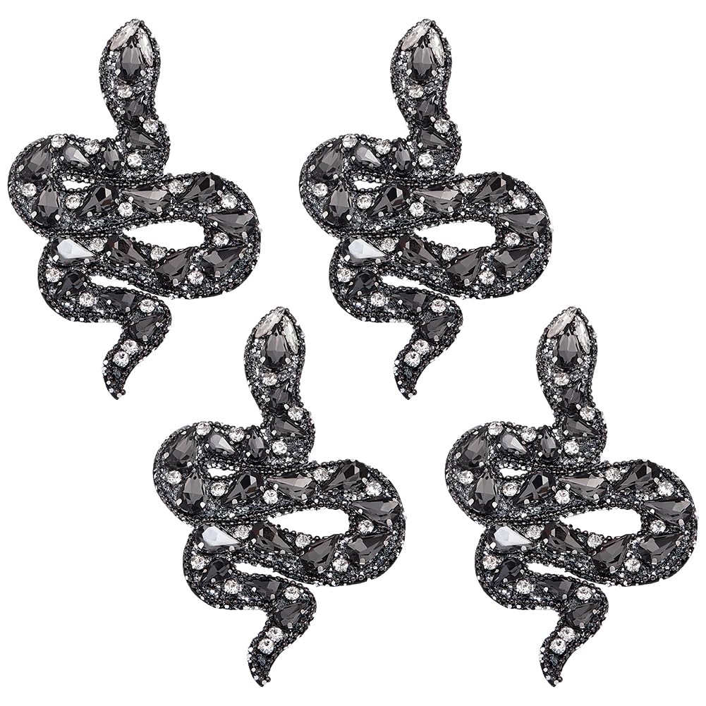 WEBEEDY 4 PCS Snake Beaded Patches Handmade Rhinestone Snake Sew on Patches Snake Embroidered Patches for Sewing Clothes Dress Backpack Jacket Hats Shirt Shoes DIY Accessories(10.2x6.3 cm/ 4x2.5 inch)