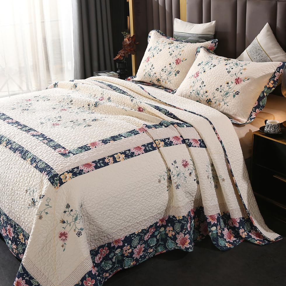 ROOMLIFE King Floral Leaves Quilt Set
