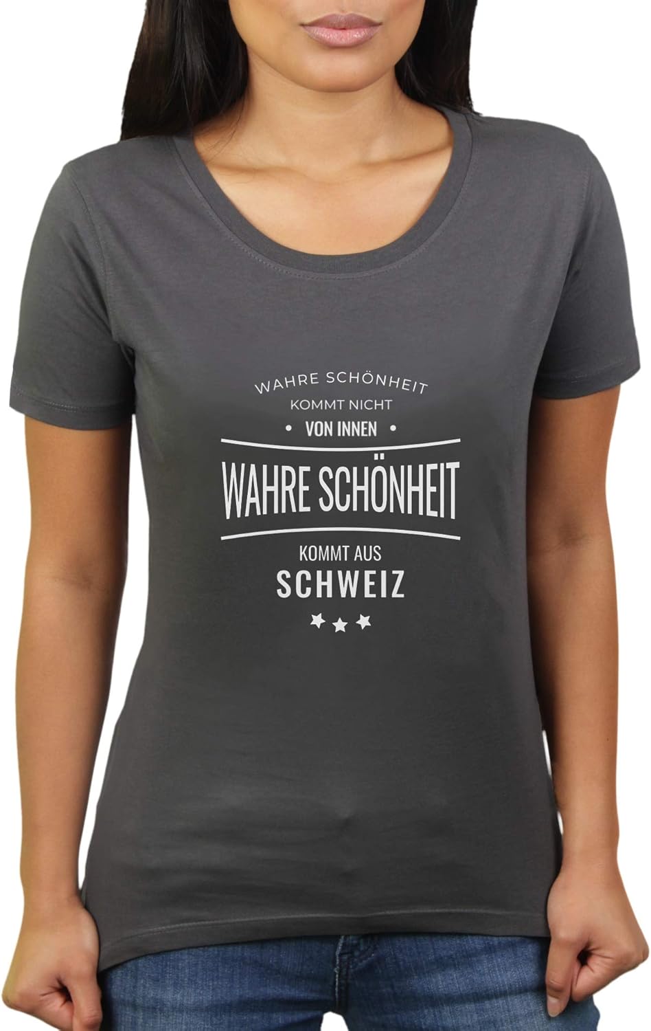 Wahre Schonheit Kommt Aus Schweiz Nicht Von Innen Schweizer Schweizerin Damen T Shirt Von Katerlikoli Amazon De Bekleidung
