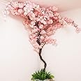 Quepiem Artificial Cherry Blossom Trees - Fake Flower Background Walls with Simulated Peach Branch and Rattan Design - for Indoor Ceiling Air Conditioning Pipe Ornamental(Pink)