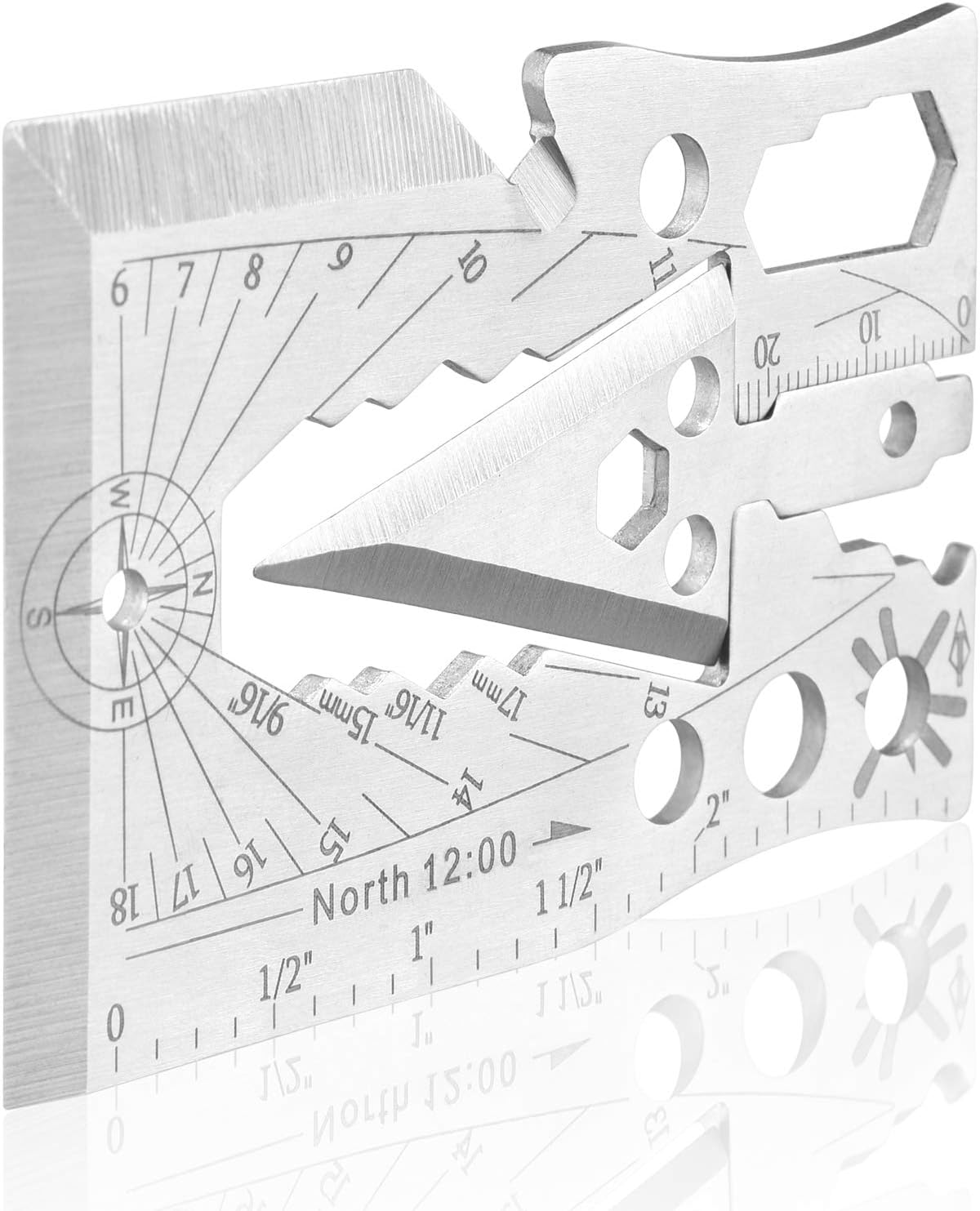 Wild Peak Survival Multitool Original 30+ Function Axe Card for Camping Gear, Hiking, Fishing, Climbing, Hunting, Wilderness Survival, Preppers Bug Out Bag, Emergency Kit