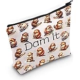 JXGZSO Funny Beaver Cosmetic Bag Beaver Lover Gift Rodent Beaver Dam It Makeup Pouch Bag (Dam It Bag)