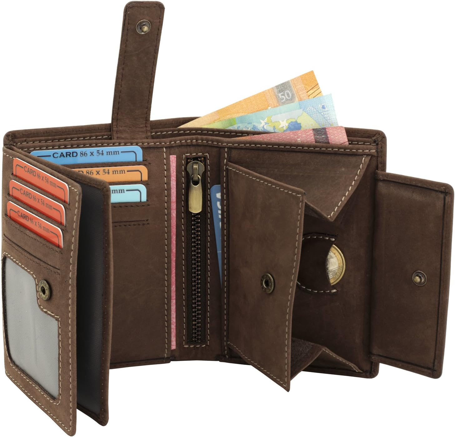 Fa.Volmer Hunter Wallet Real Leather with RFID Blocking Typ #VO14, Brown, 12,5 x 2,0 x 9,5 cm - Image 4