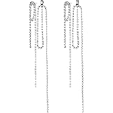 NALISASA Rhinestone Earrings for Women Dangling Tassel Sparkly Gold Plated Dangle Fringe Chain Long Chandelier Drop Cubic Zirconia Crystal Statement Stud Fashion Jewelry Gifts for Women