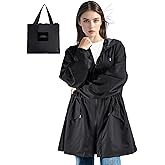 SOPPY Women Waterproof Raincoat Ladies Rain Jacket with Hood, Lightweight Unisex Rain Coat Windbreaker Trench, Black