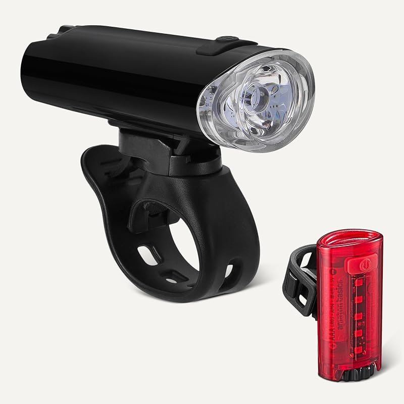 Set d'Éclairage Vélo LED avec Phare 100 Lumens et Feu Arrière 10 Lumens - Lampes de Vélo Étanches à 3 Modes avec Supports - Piles Incluses - Noir et Rouge