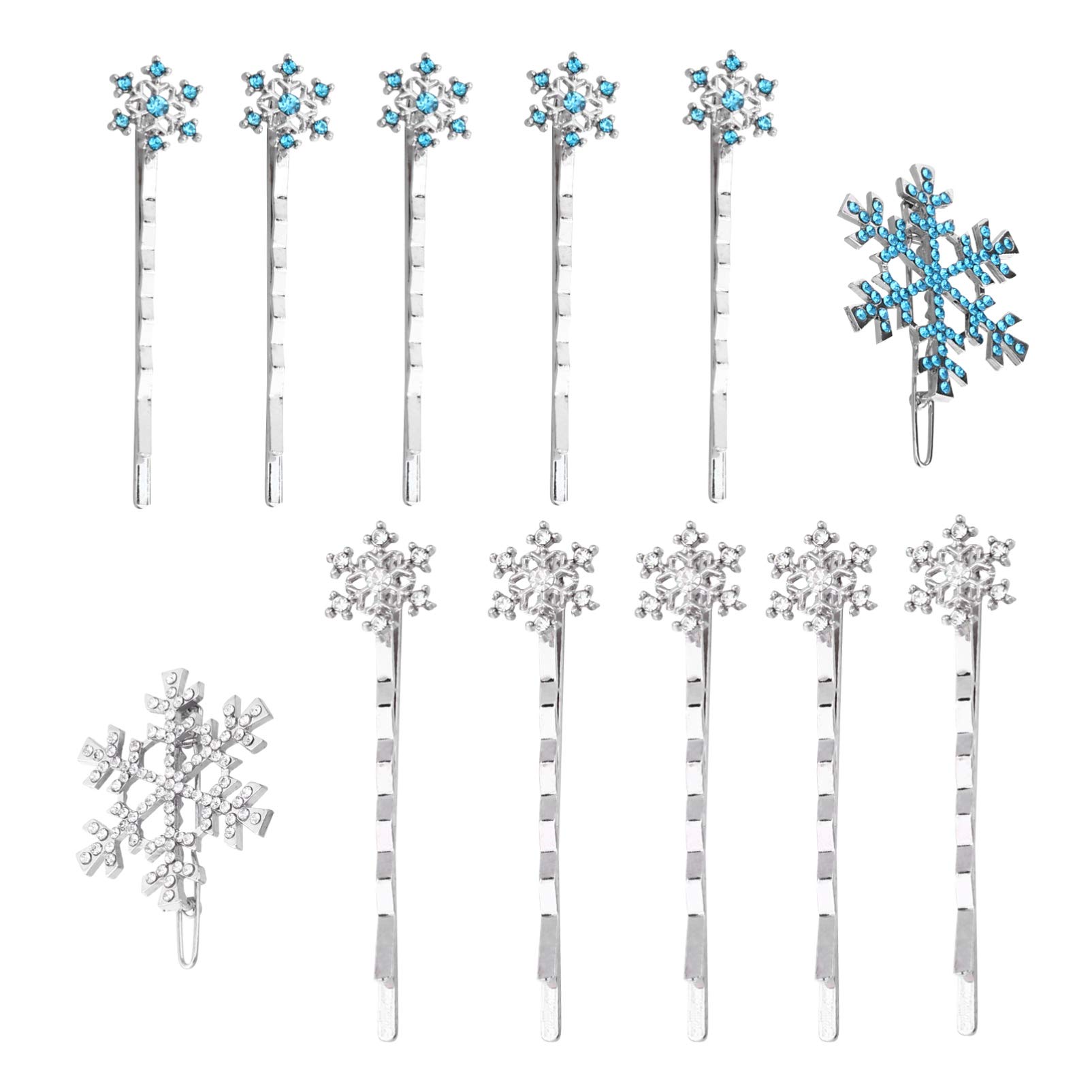 FRCOLOR 12pcs Christmas Snowflake Hair Clips Glitter Rhinestone Snowflake Bobby Pins Alloy Snowflake Hair Barrettes Hair Accessories for Women Girls Dress Up