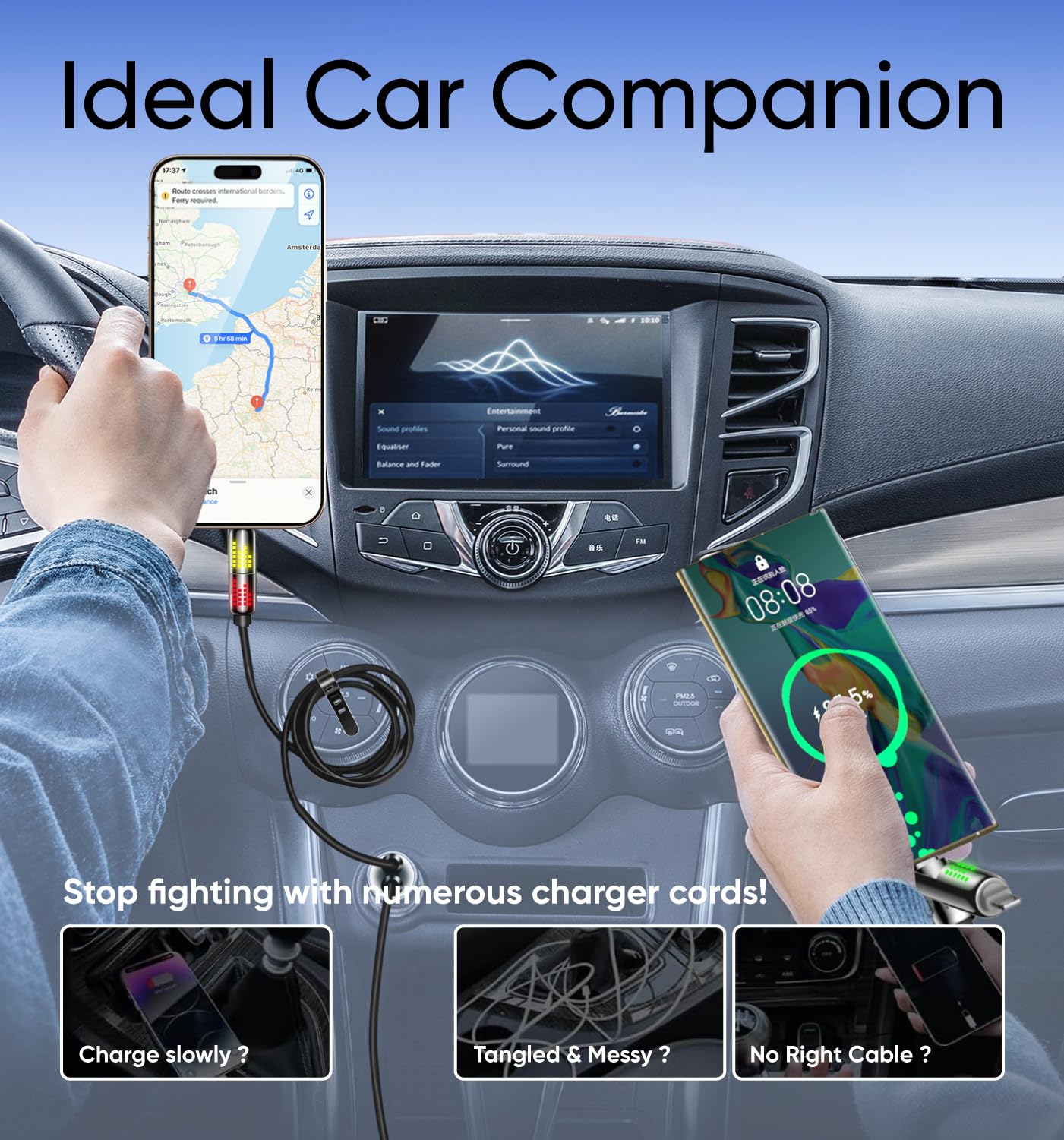 MAGIC JOHN 240W 4 in 1 Charging Cable, 6.6FT USB C to Lightning Cable [MFi Certified], Multi Chargers for All Devices, Chubby USB A/C to C/Lightning with Light for iPhone/MacBook/iPad/Samsung/Switch 2
