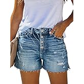 onlypuff Women Ripped Denim Shorts Distressed Mid Rise Stretchy Casual Jean Shorts