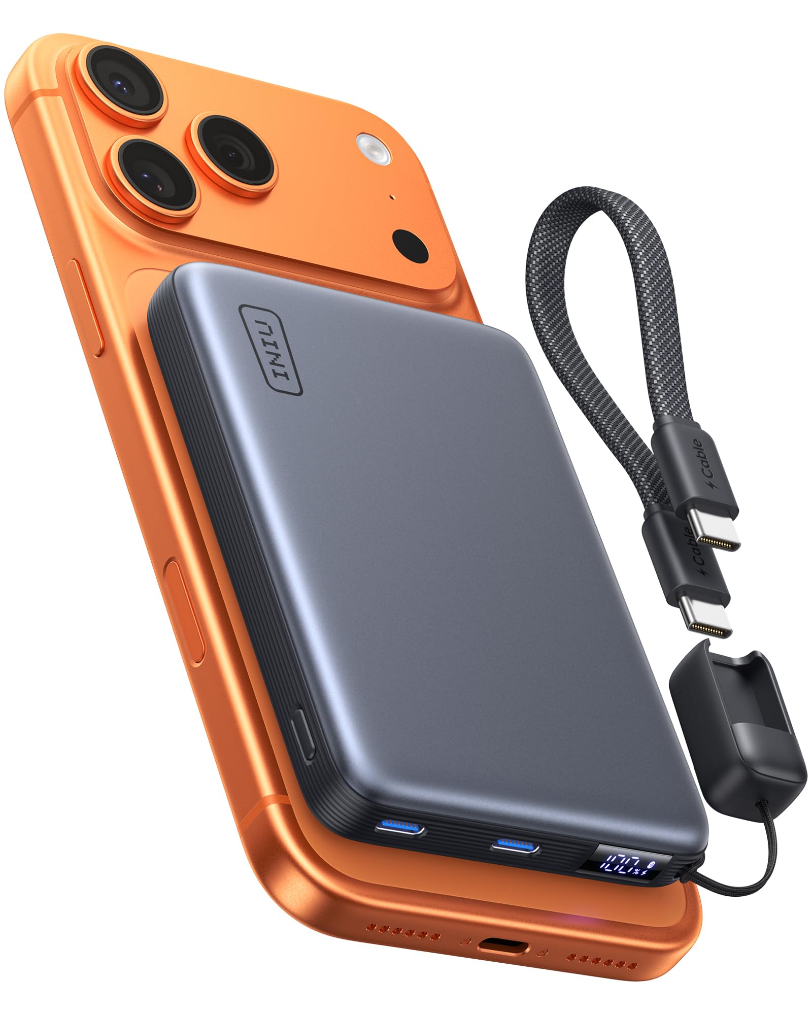 INIU for Magsafe Power Bank, Slimmest 25W Qi2.2 10000mAh Magnetic Portable Charger, 45W PD Fast Charging with Attached USB C Cable, Battery Pack for iPhone Air 17/16/15/14/13/12 Only