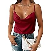 Aoulaydo Women's Spaghetti Straps V Neck Satin Camisole Cowl Neck Cami Tank Top Silk Camisole Sleeveless Blouses