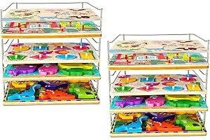 2 Pack Puzzle Racks for Wooden Puzzles, Each Stores 12 Puzzles, Wooden Puzzle Organizers and Storage, Metal Wire Rack Ideal f