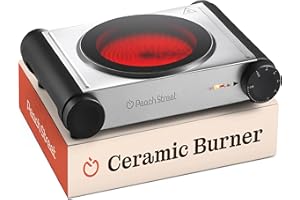 PEACH STREET Electric Stovetop Cooking Hot Plate 1200W Infrared 7.3/4" Glass Ceramic Portable Stove Burners Cool Touch Handle Single Cooktop Keeps Food Warm Temperature Controls Electric Burner for Kitchen, Dorm