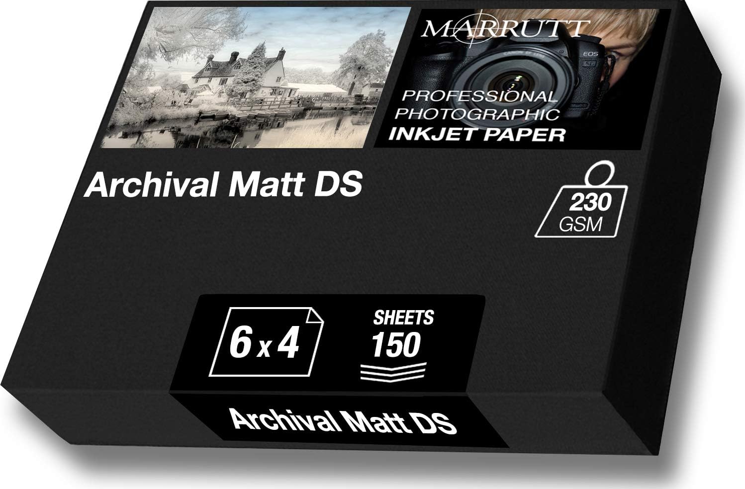 Marrutt 230gsm Archival Matt Double Sided Inkjet Photo Paper: 6" x 4" - 150 Sheets, White,Black
