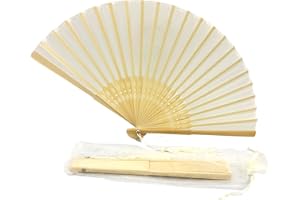 FANSOF.FANS Fabric Handheld Folding Hand Fan With a Tassel Grade A Bamboo Ribs for Women Girls Summer Party Event Favor Birthday Wedding Souvenir Gift (Ivory Beige)