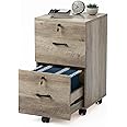 VINGLI 2 Drawer File Cabinet with Lock, Wood Rustic Gray File Cabinet for Letter Size File Folders with Tabs, Under Desk Roll