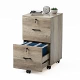 VINGLI 2 Drawer File Cabinet with Lock, Wood Rustic Gray Filing Cabinet for Letter Size File Folders with Tabs, Under Desk Rolling File Cabinets for Home Office, Mobile File Organization Printer Stand