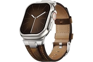 Suitisbest Leather Bands Compatible for Apple Watch Ultra Band 49mm 46mm 45mm 44mm 42mm, Genuine Leather Rugged Durable Matel Connector Strap for Women Men iWatch Ultra 10 9 8 7 6 5 4 3 SE